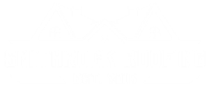 Smithrock Roofing LLC logo featuring stylized rooftops with chimneys and arched windows