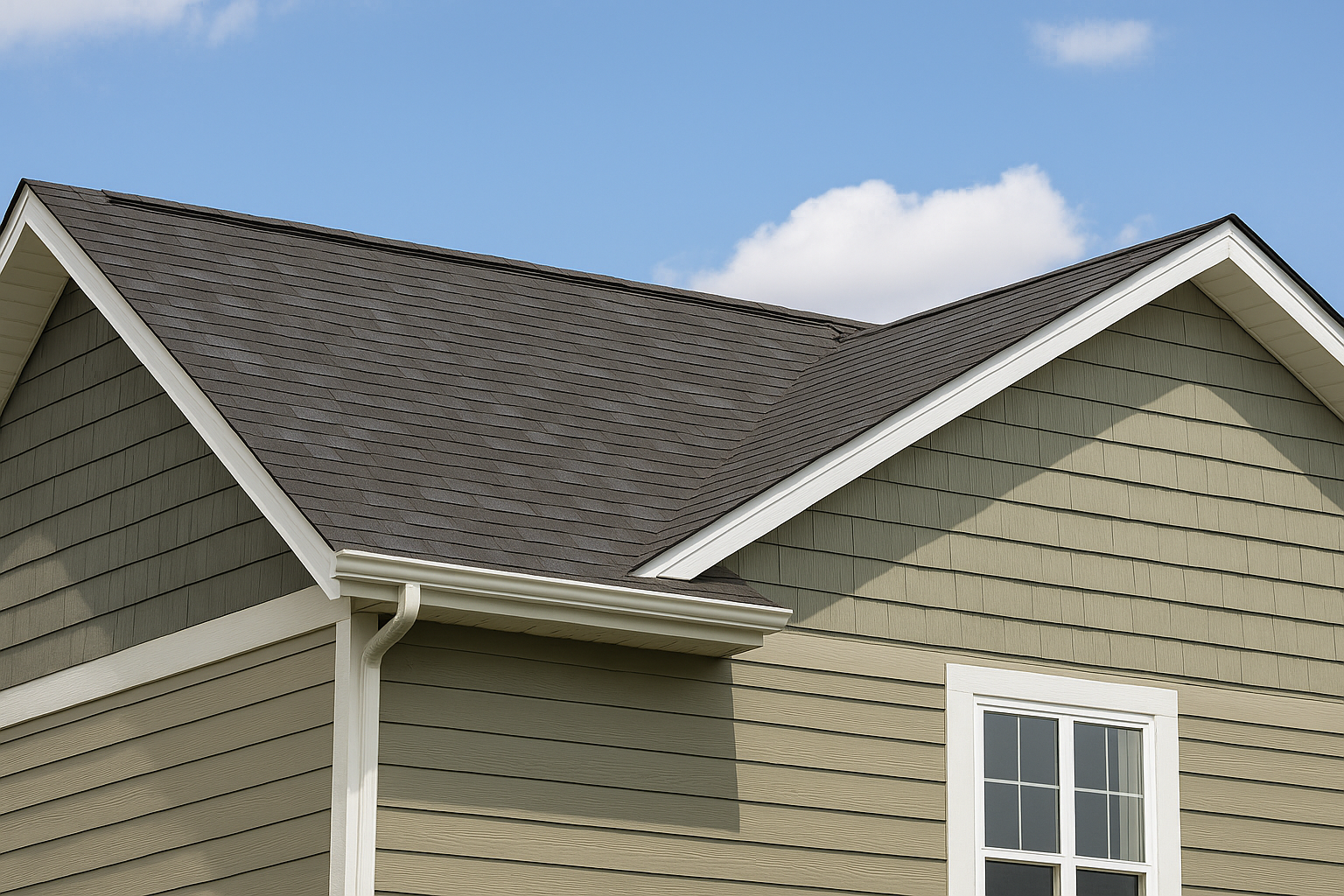 Roofline showing vinyl, Hardie board, and composite siding on a Winston-Salem home