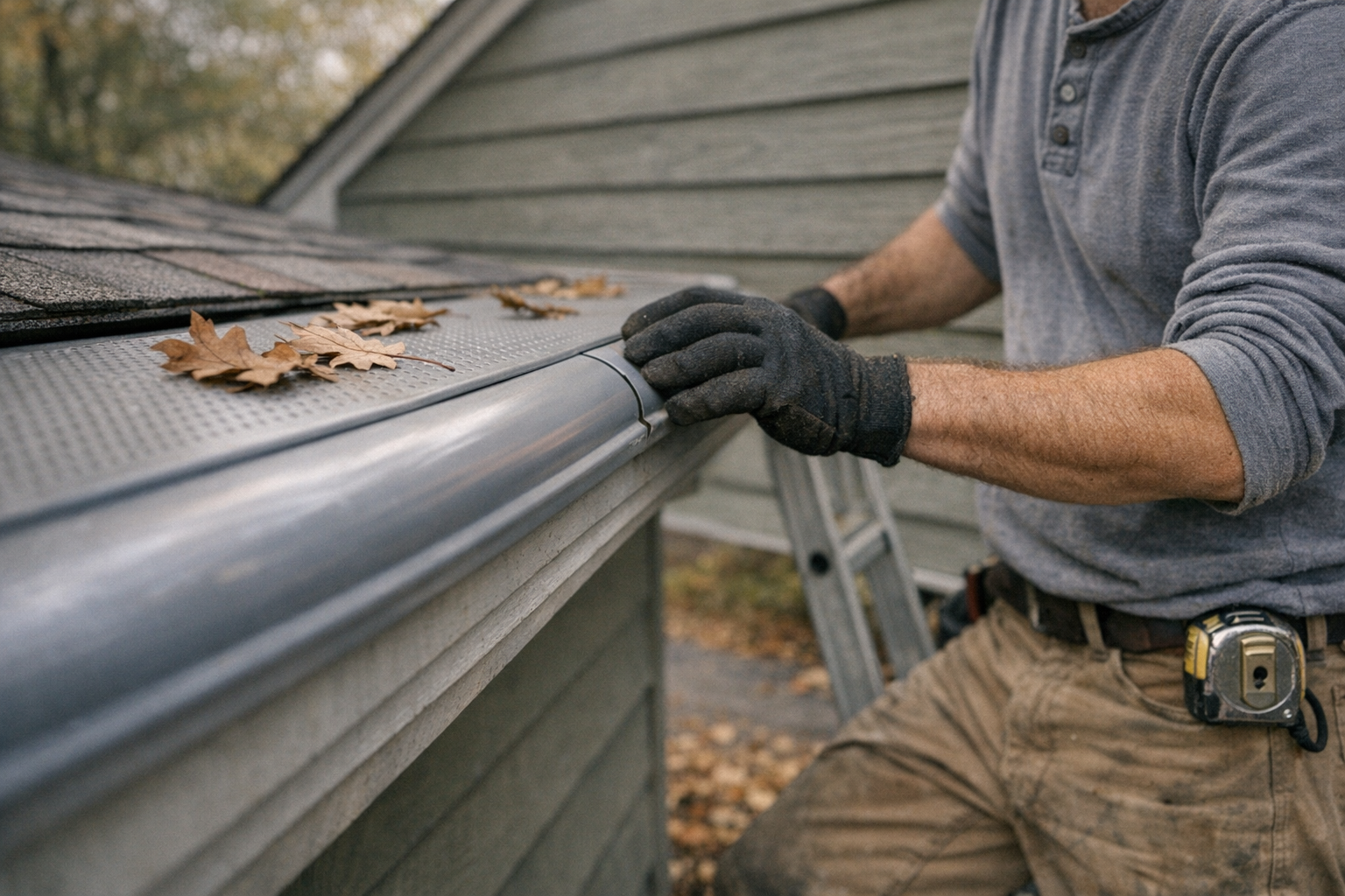 Diagram showing average cost to install leaf guard gutters with labeled components of a one-piece seamless gutter system