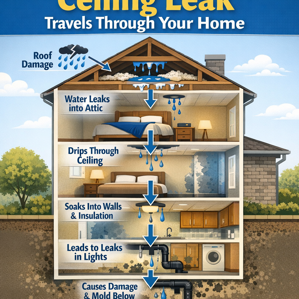 How a Ceiling Leak Travels Through Your Home