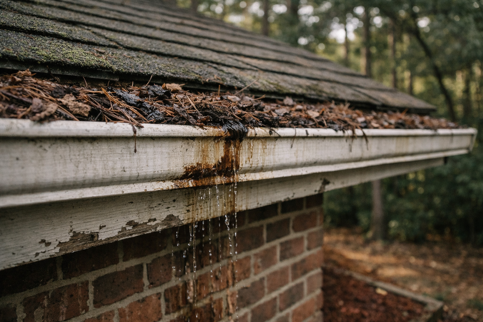 Professional gutters installed on a Greensboro NC home protecting fascia and foundation from heavy rainfall damage
