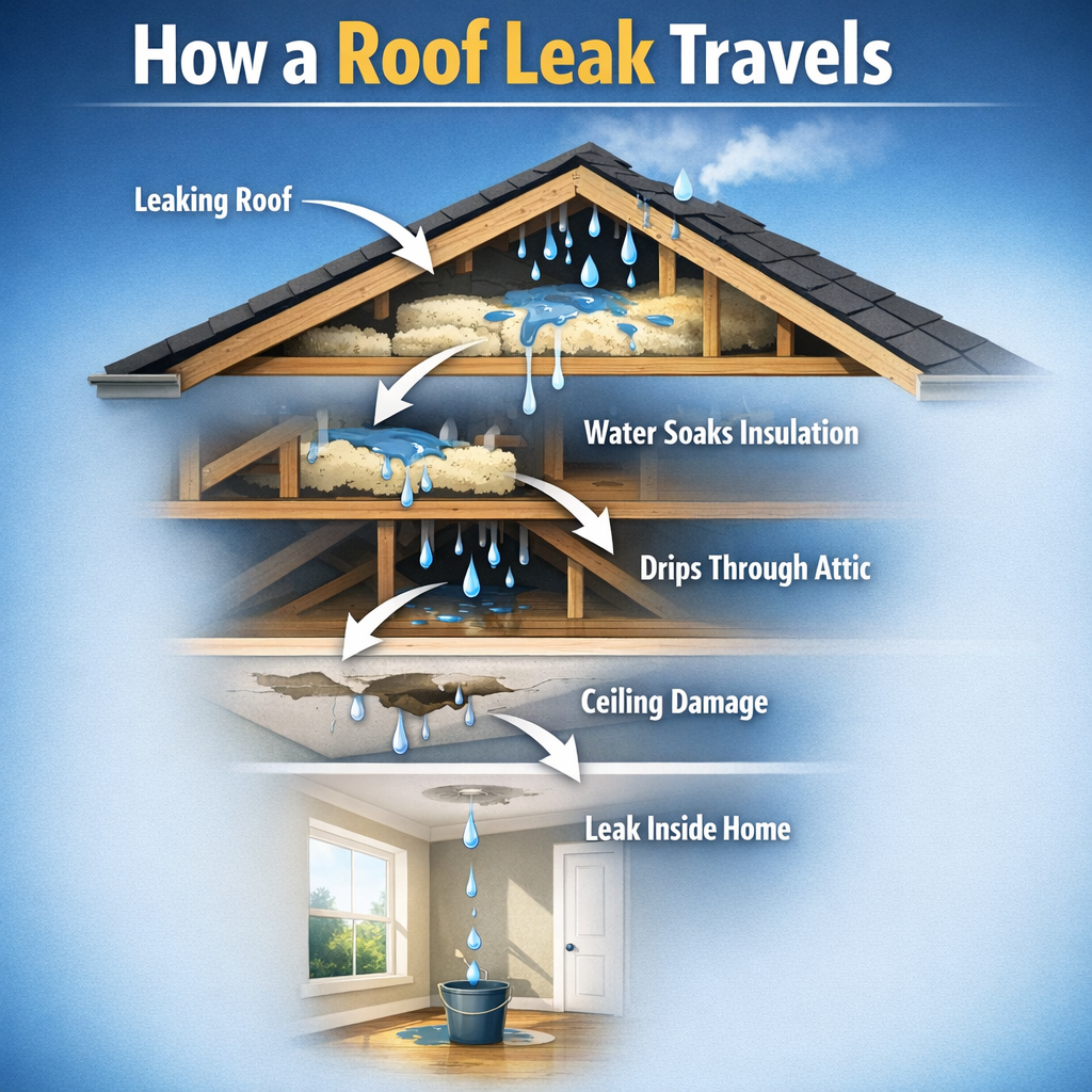 How a Roof Leak Travels