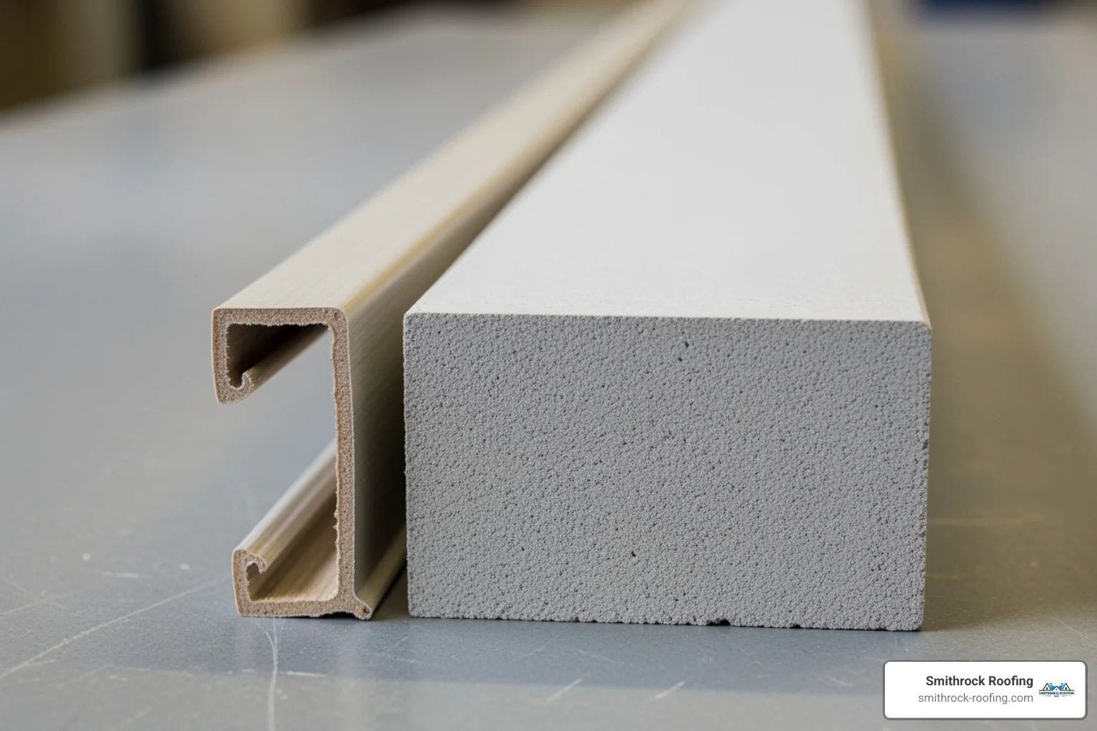 comparing the thickness of a vinyl panel next to a Hardie Board plank - vinyl vs hardie board siding