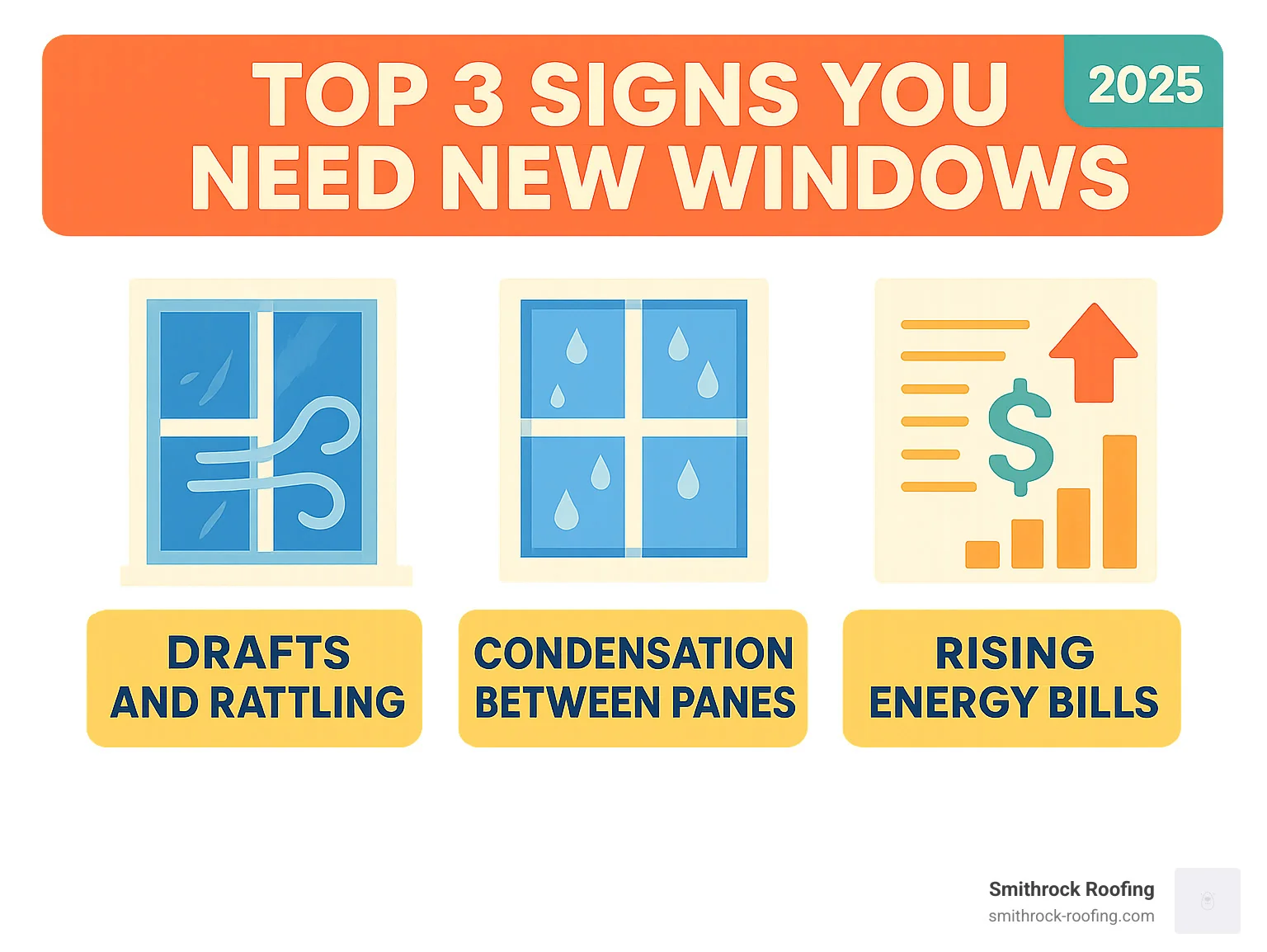 Infographic: top 3 signs for window replacement in Winston Salem NC—drafts, foggy panes, rising energy bills