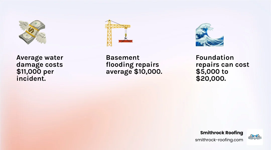 Infographic showing water flow comparison: Left side shows traditional surface downspout extension with water pooling near foundation causing cracks and erosion. Right side shows buried downspout system with underground pipe carrying water 10+ feet away from foundation to pop-up emitter in lawn, with labels for downspout adapter, slope direction, gravel bed, landscape fabric, and discharge point. Arrows indicate proper water flow direction away from home. - burying gutter downspout infographic 3_facts_emoji_light-gradient Infographic comparing surface vs. buried downspout installation, showing underground pipe directing water 10+ feet from found