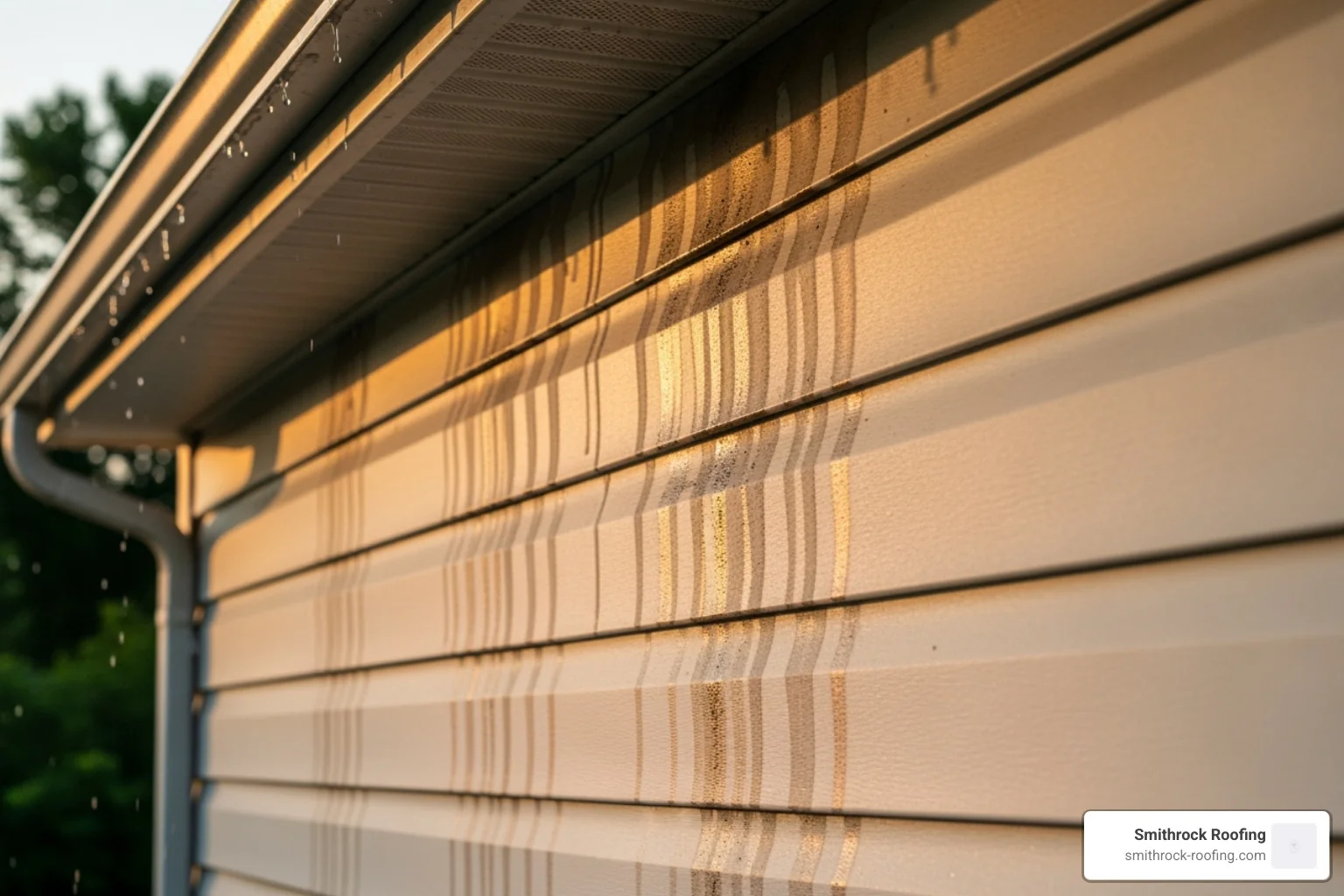 water stains running down the siding of a house below the gutter line - gutter repair near me water stains running down the siding of a house below the gutter line - gutter repair near me