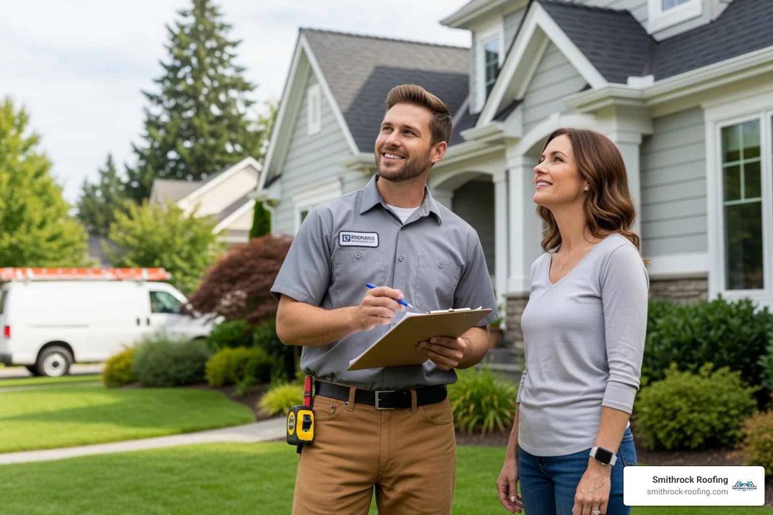 Friendly contractor discussing project with homeowner - gutter repair Winston Salem Friendly contractor discussing project with homeowner - gutter repair Winston Salem