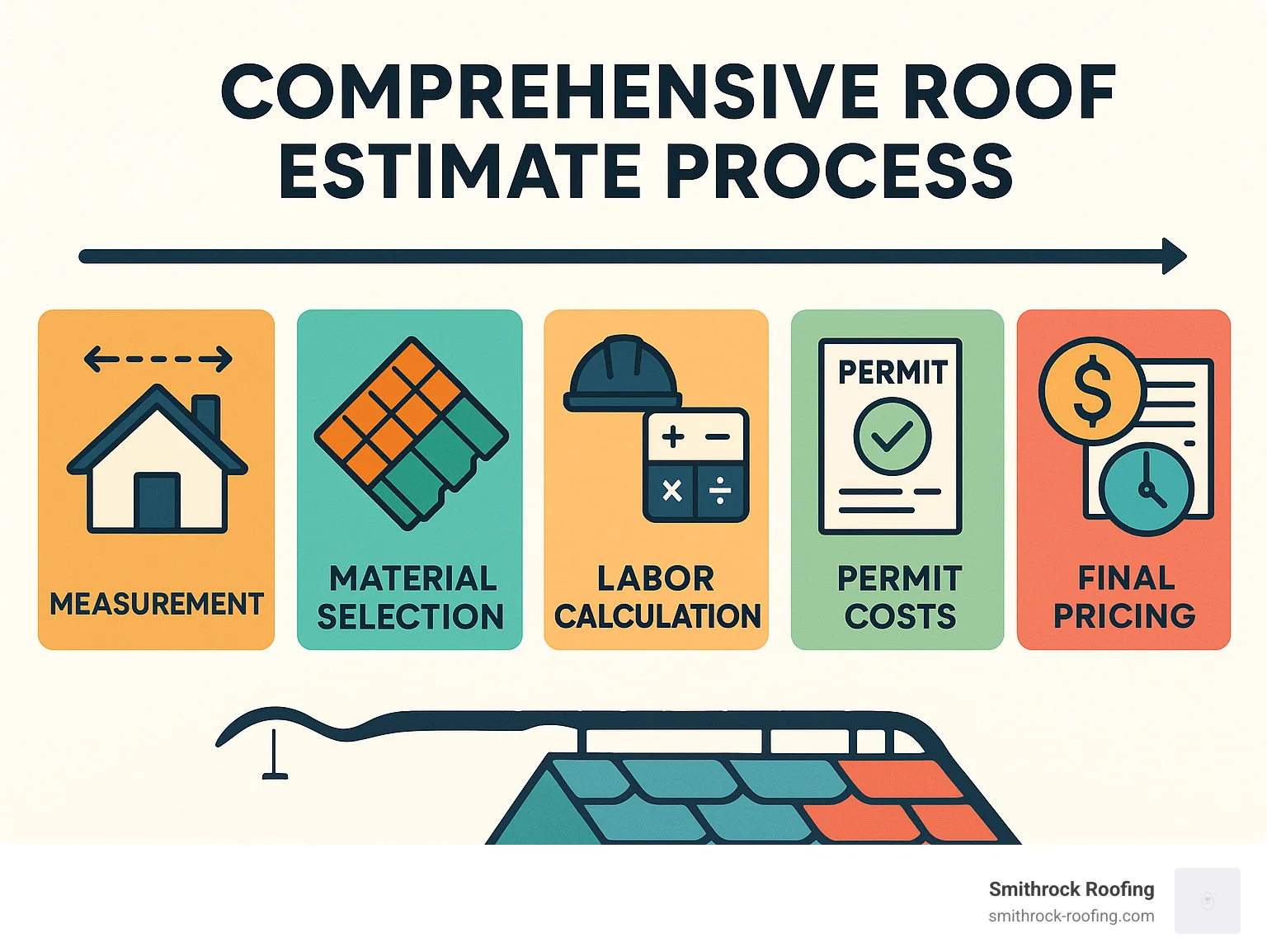 Infographic illustrating the comprehensive roof-estimate process from measurement to final pricing Infographic illustrating the comprehensive roof-estimate process from measurement to final pricing