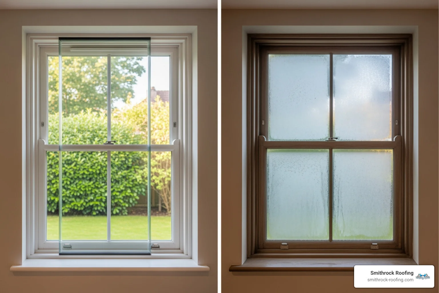 clear, new double-glazed unit next to a misted, old one in the same frame - replacing misted double glazed units near me clear, new double-glazed unit next to a misted, old one in the same frame - replacing misted double glazed units near me