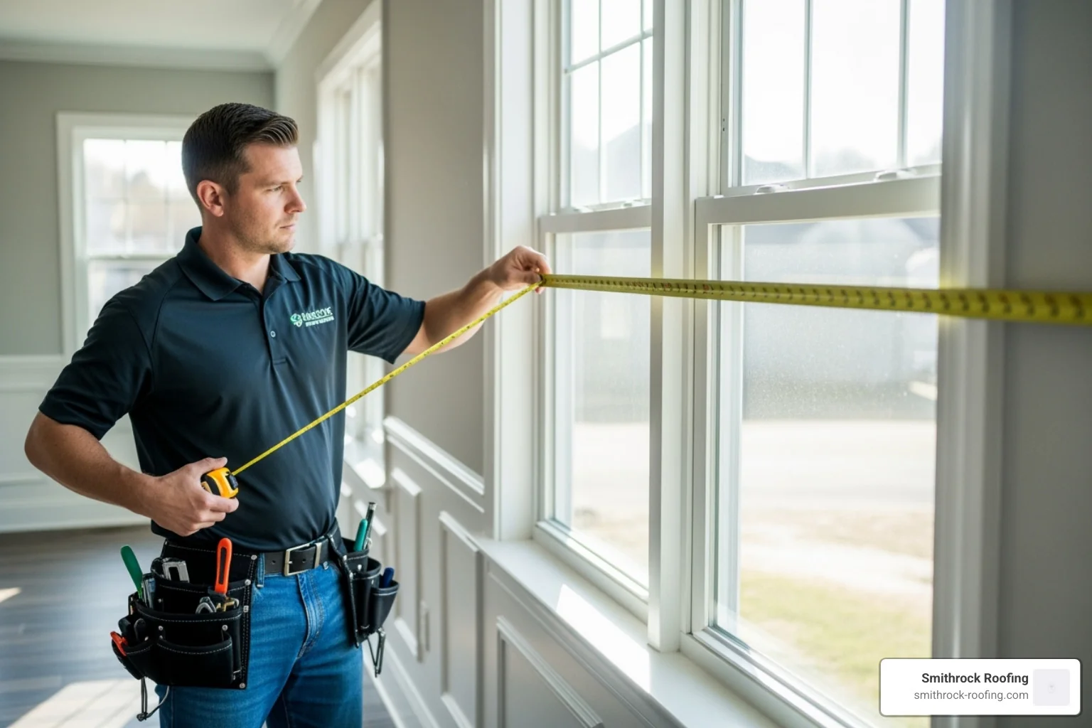 professional installer carefully measuring a window opening - winston salem replacement windows professional installer carefully measuring a window opening - winston salem replacement windows