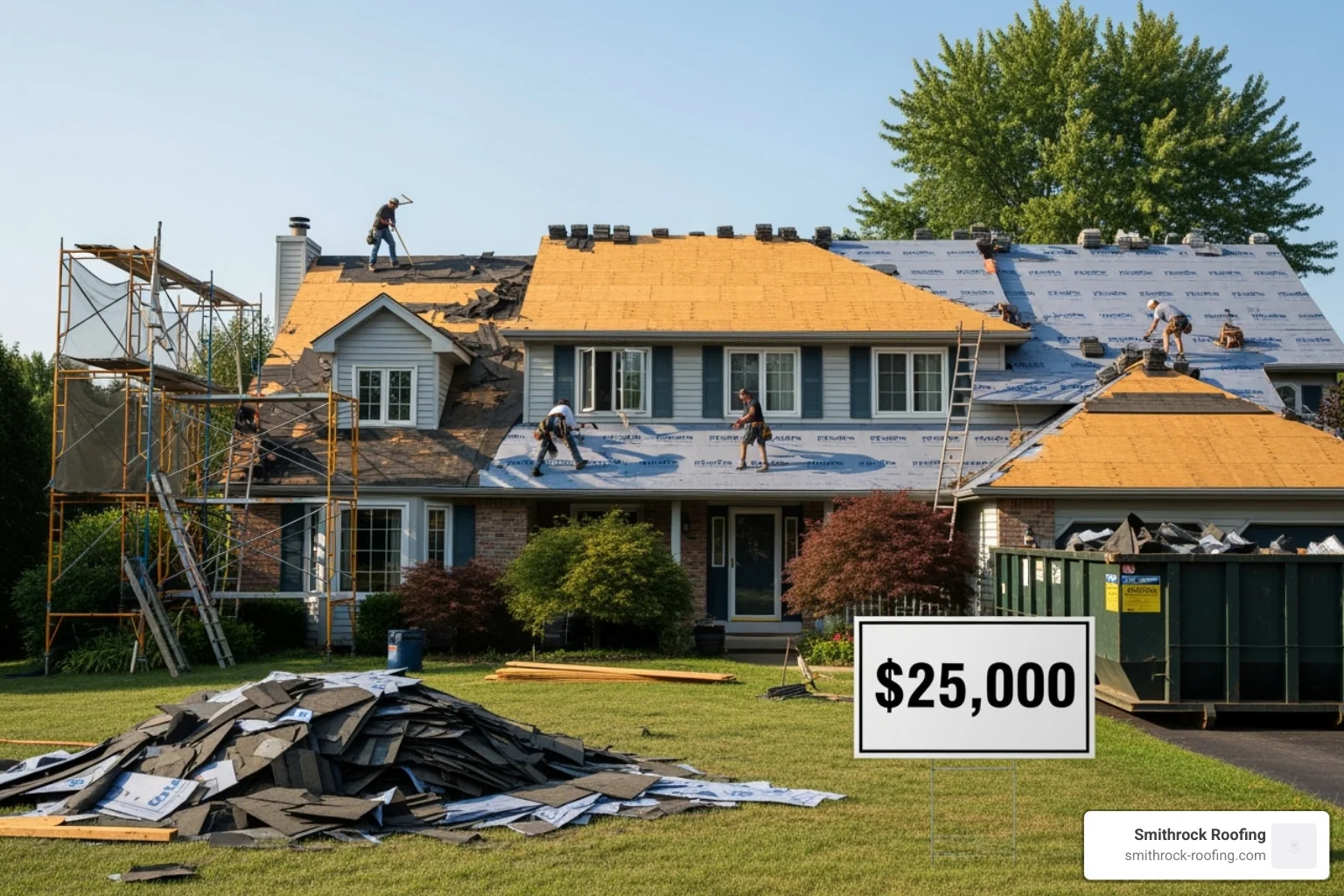 diagram comparing the roof area of a single-story 2,500 sq. ft. home versus a two-story 2,500 sq. ft. home. - roof replacement cost 2500 sq ft Diagram showing smaller roof area of a two-story vs. single-story 2,500 sq ft home and how it affects replacement cost.