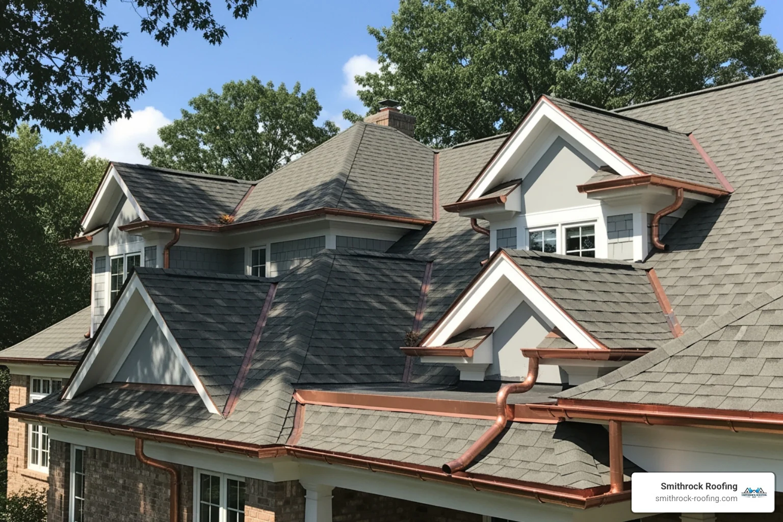 image of a complex roof with multiple gables and valleys requiring intricate gutter work - price of guttering per metre image of a complex roof with multiple gables and valleys requiring intricate gutter work - price of guttering per metre