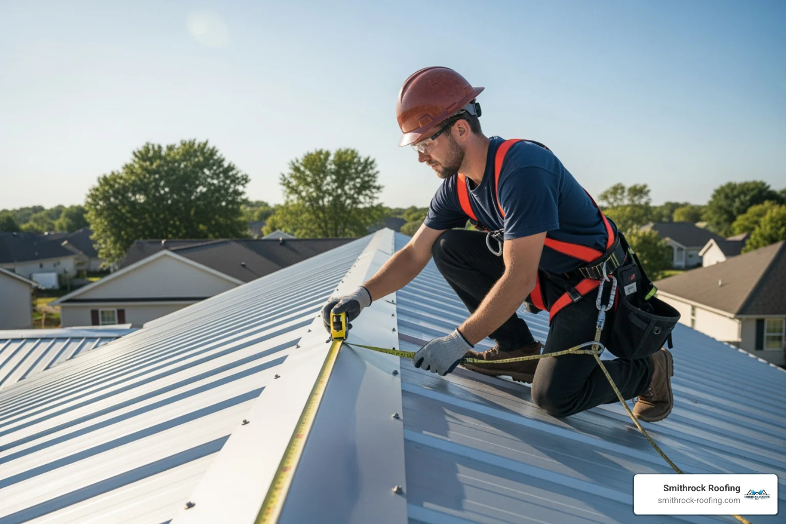 a roofing contractor measuring a roof - metal roof estimates a roofing contractor measuring a roof - metal roof estimates