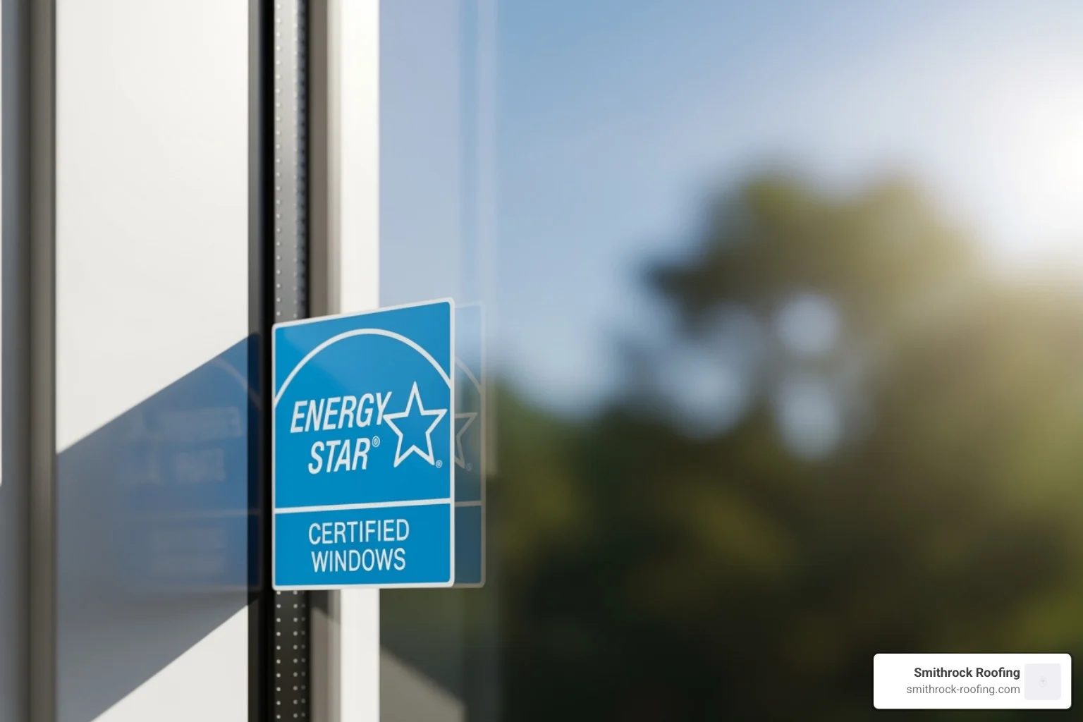 An ENERGY STAR label prominently displayed on a window pane. - window and door replacement An ENERGY STAR label prominently displayed on a window pane. - window and door replacement