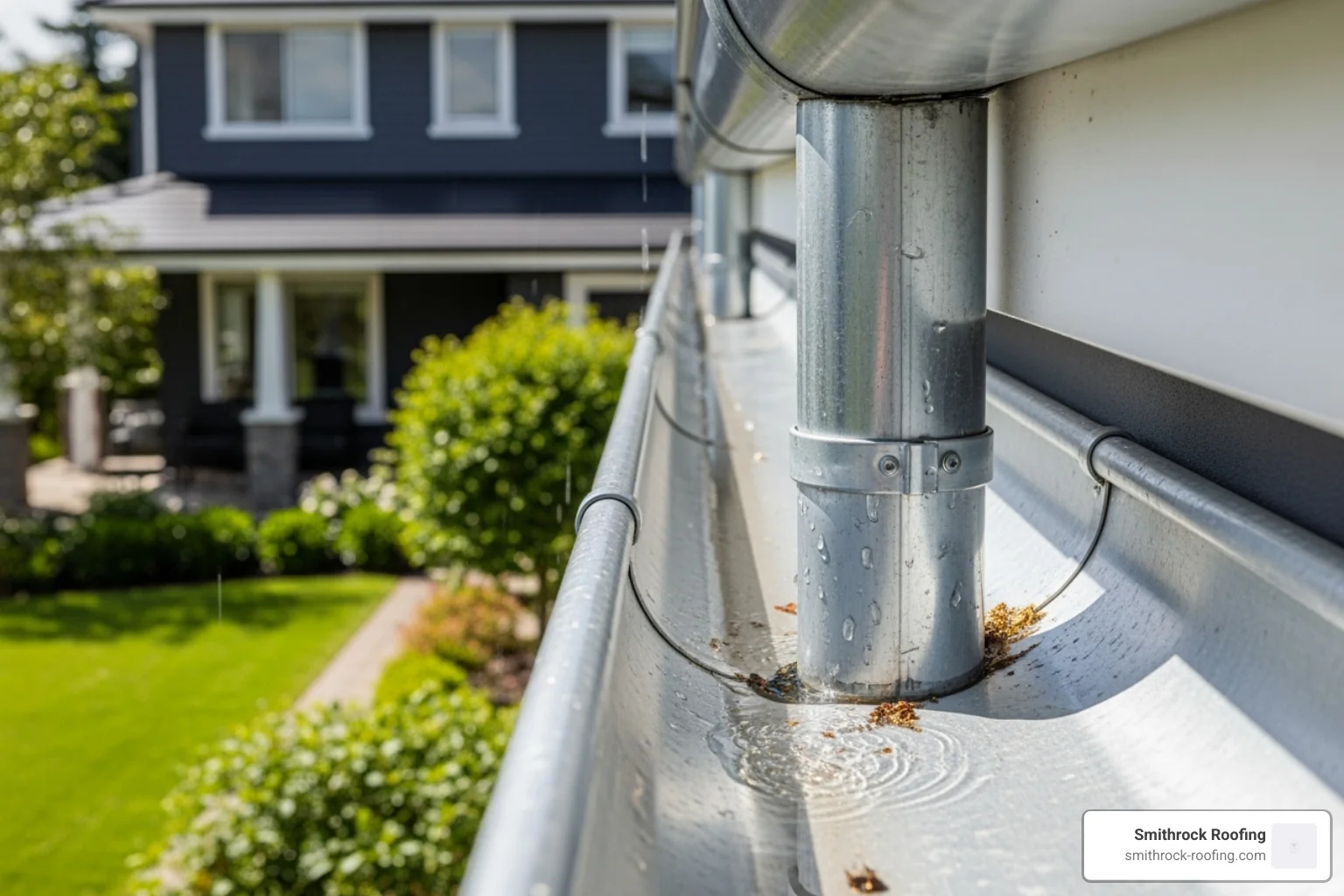 Clean gutters with water flowing freely - gutter installation services near me Clean gutters with water flowing freely - gutter installation services near me