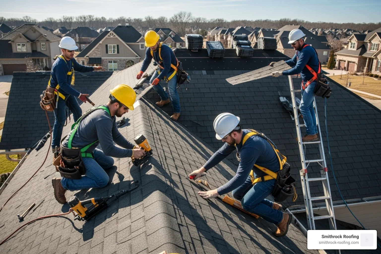 professional roofing crew working safely on a residential roof. - roof replacement cost 2500 sq ft professional roofing crew working safely on a residential roof. - roof replacement cost 2500 sq ft