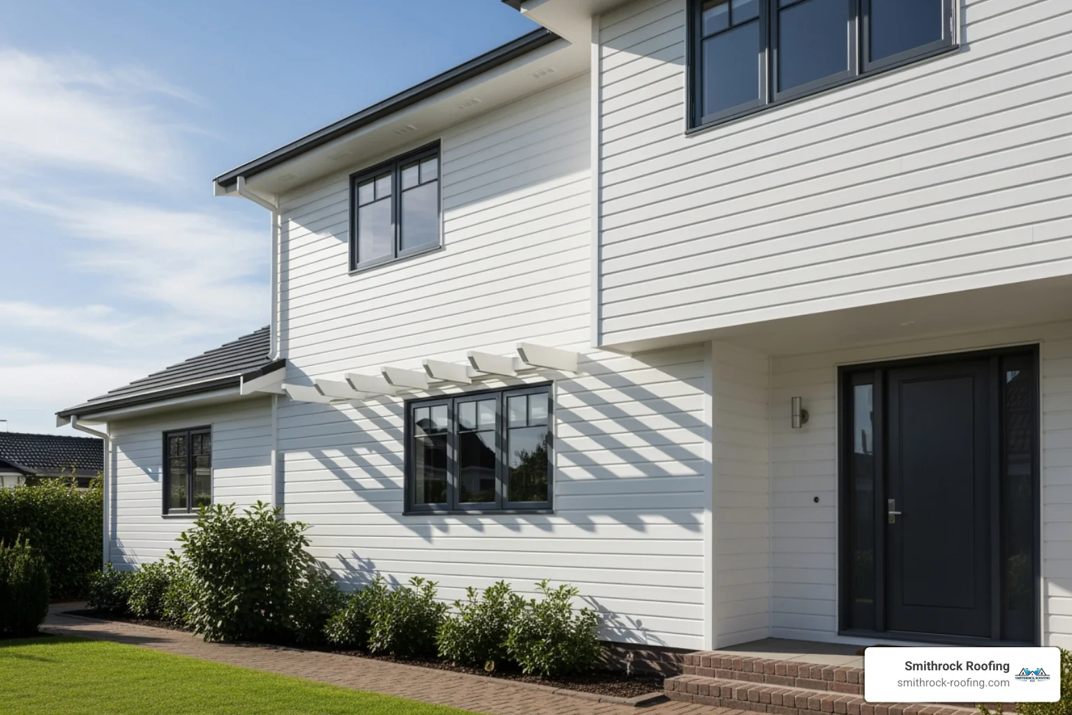 home with crisp, white Dutch lap siding creating distinct shadow lines - vinyl siding options home with crisp, white Dutch lap siding creating distinct shadow lines - vinyl siding options