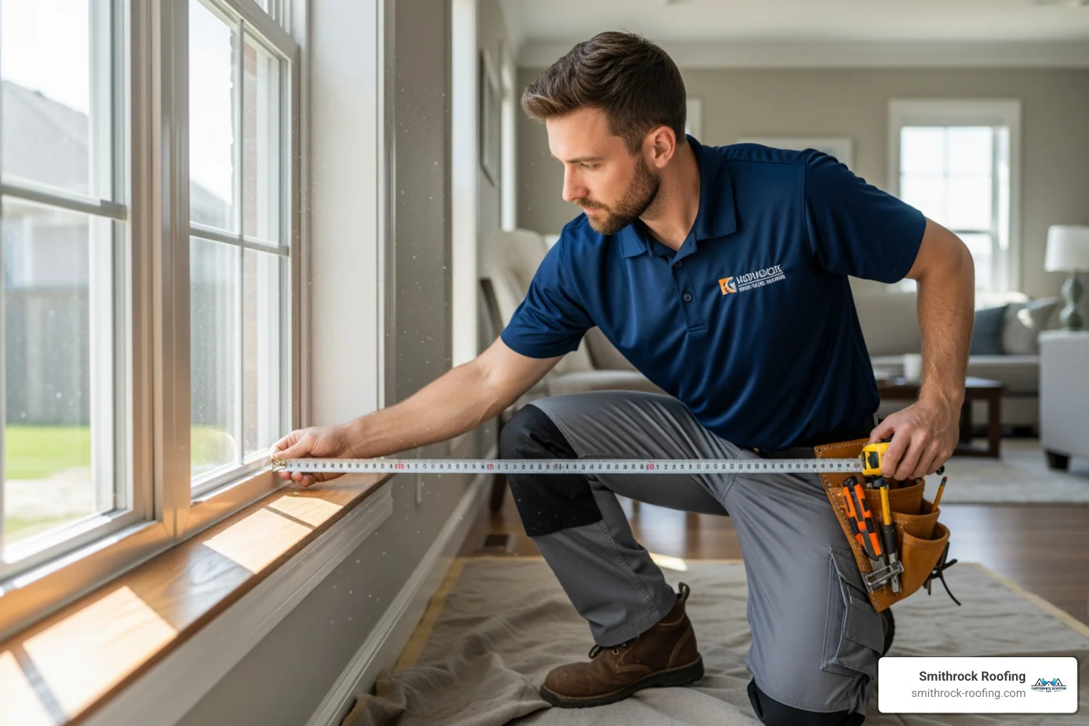 Professional measuring a window for replacement - cost of replacing single glazed windows with double glazing Professional measuring a window for replacement - cost of replacing single glazed windows with double glazing