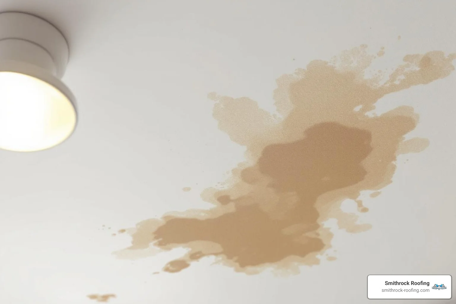 water stain on a ceiling near a light fixture - residential roof storm damage water stain on a ceiling near a light fixture - residential roof storm damage