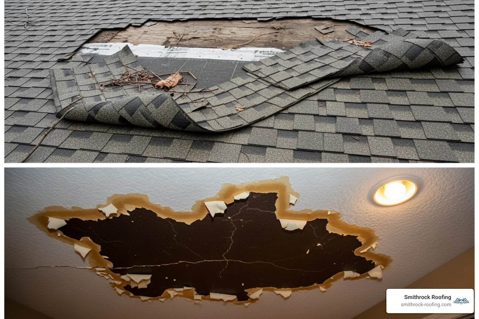 Common roof problems like curling shingles and water stains on a ceiling - professional roofing company near me Common roof problems like curling shingles and water stains on a ceiling - professional roofing company near me