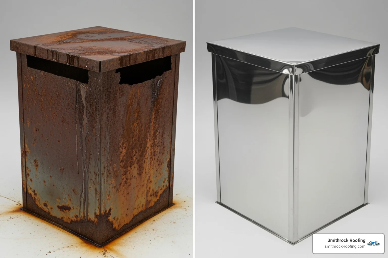 rusted and leaking chase cover next to a new stainless steel one - prefabricated chimney caps rusted and leaking chase cover next to a new stainless steel one - prefabricated chimney caps