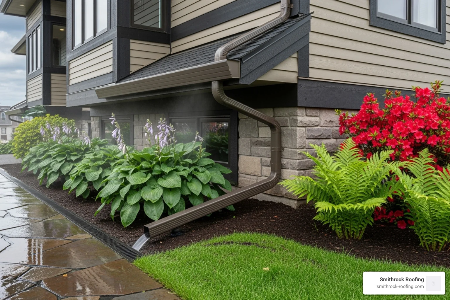 water being safely diverted away from a home's foundation by a gutter system - cost to install leaf guard gutters water being safely diverted away from a home's foundation by a gutter system - cost to install leaf guard gutters