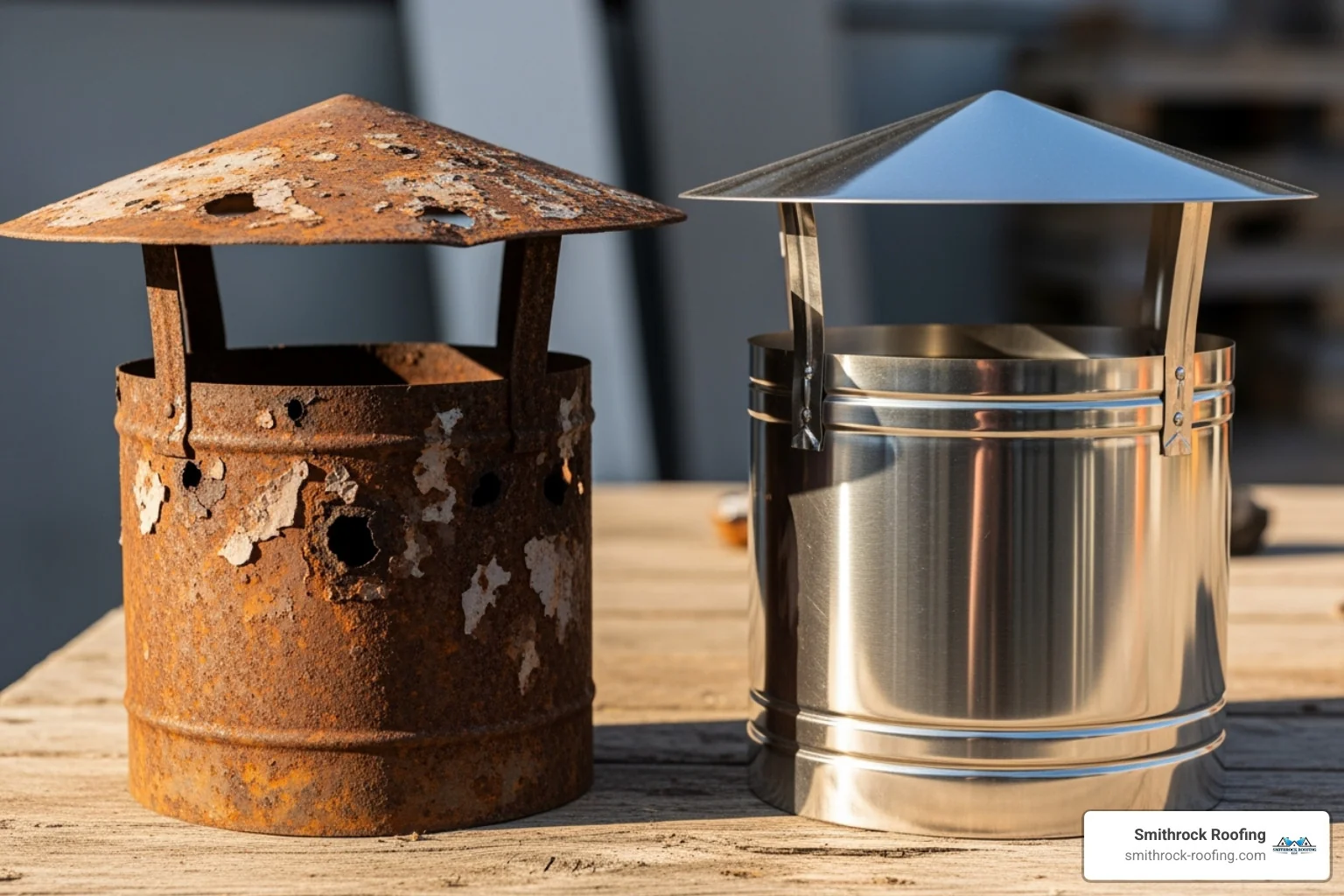 heavily rusted and damaged chimney cap next to a new one - cap for fireplace heavily rusted and damaged chimney cap next to a new one - cap for fireplace