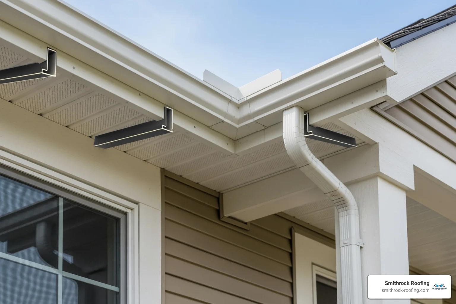 diagram showing the placement of soffit, fascia, J-channel, and corner posts on a house - vinyl siding options diagram showing the placement of soffit, fascia, J-channel, and corner posts on a house - vinyl siding options