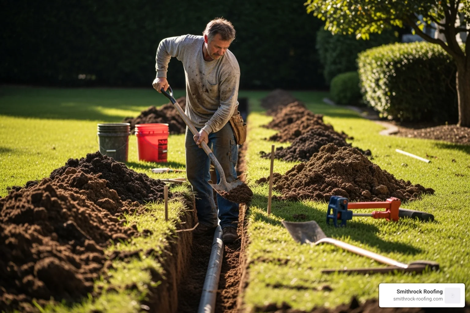 contractor digging trench for drainage pipe - cost to install gutter drainage contractor digging trench for drainage pipe - cost to install gutter drainage