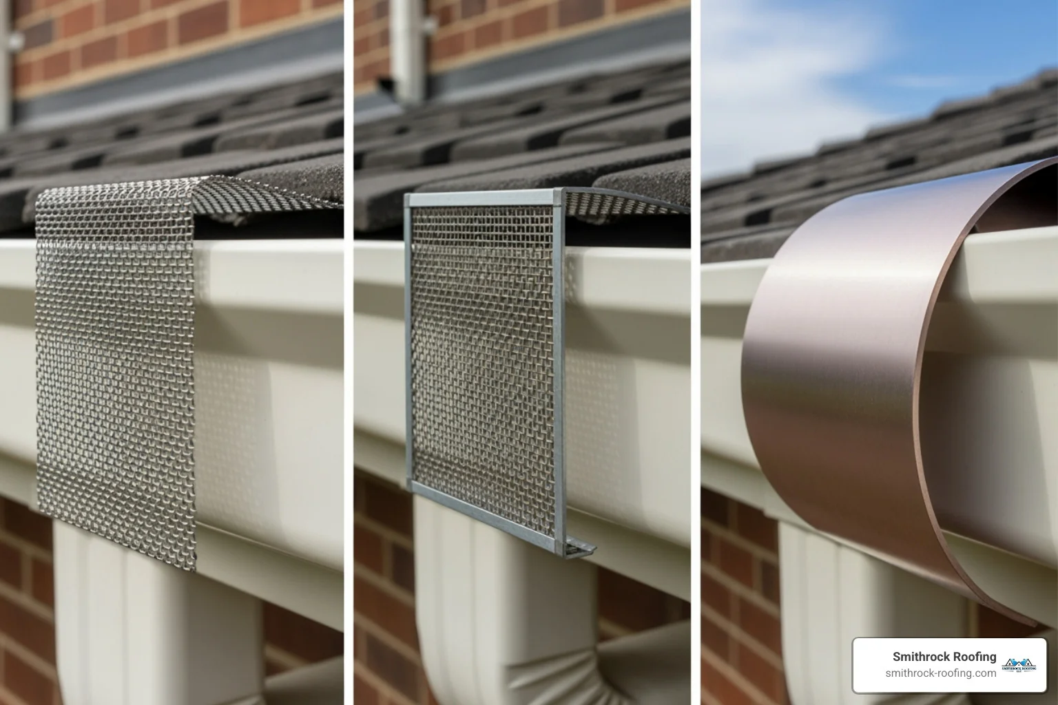 side-by-side comparison of different gutter guard types including micro-mesh, screen, and reverse curve - High Point gutter guard side-by-side comparison of different gutter guard types including micro-mesh, screen, and reverse curve - High Point gutter guard