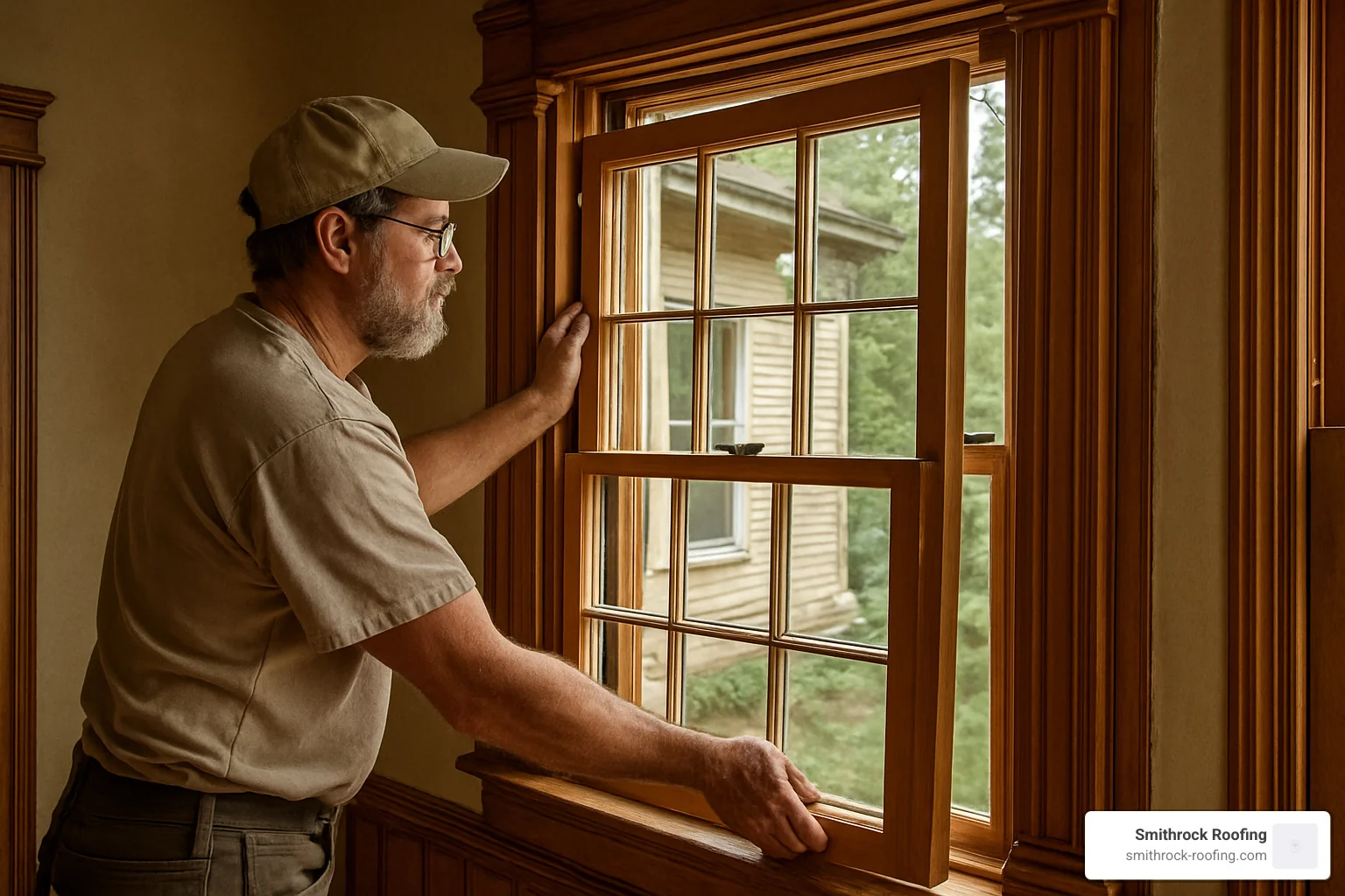 Heritage wood window being installed in historic home - window installation and replacement
