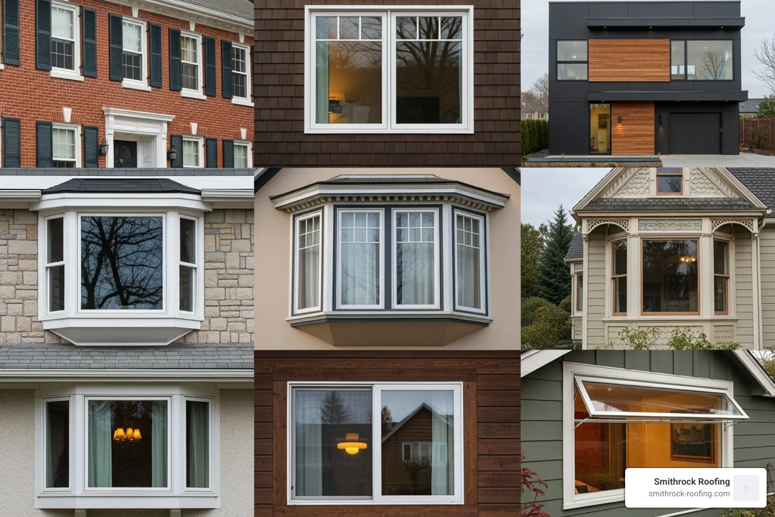 collage showing various window styles like double-hung, casement, and bay windows - winston salem replacement windows collage showing various window styles like double-hung, casement, and bay windows - winston salem replacement windows
