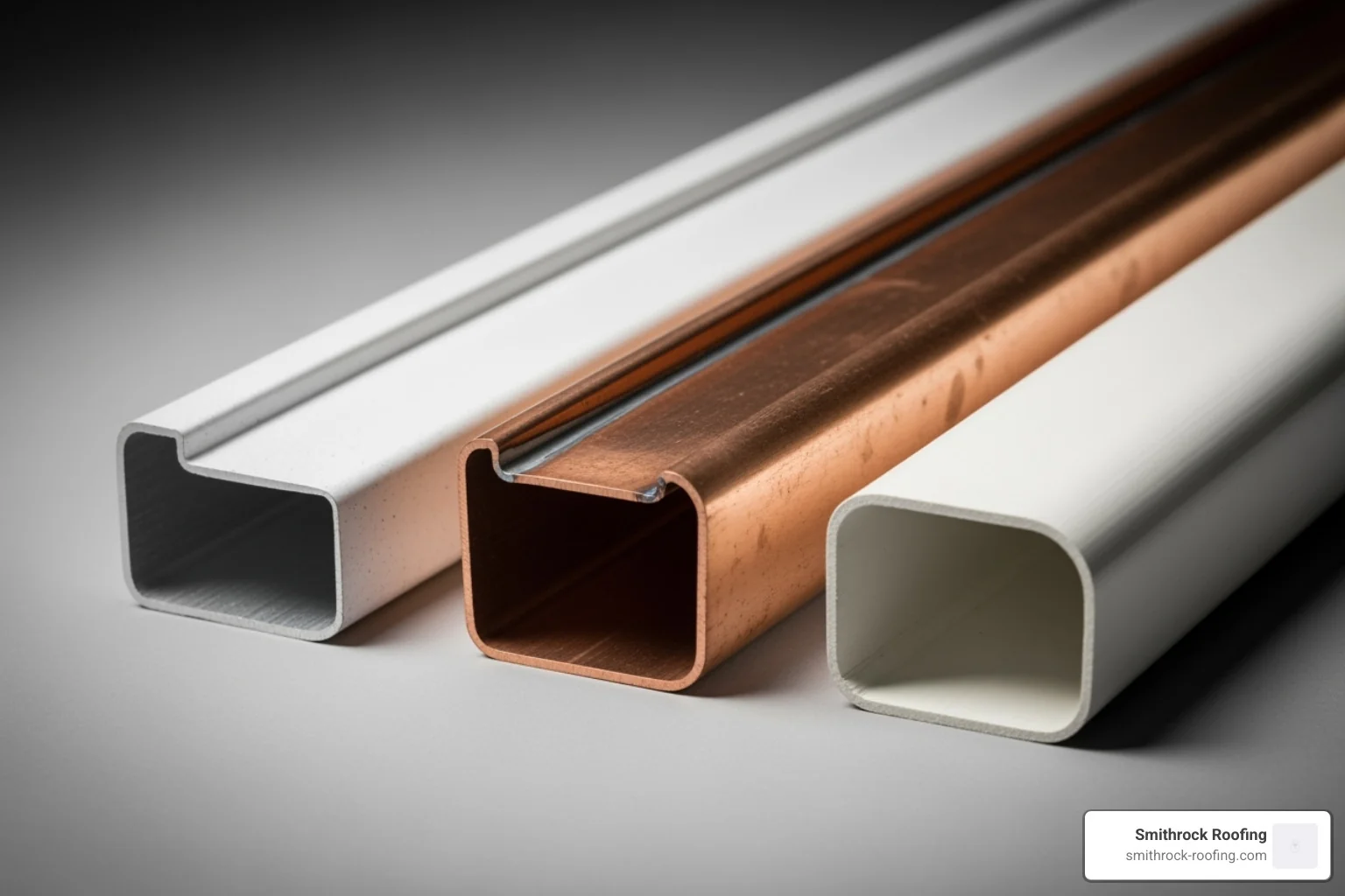 showcasing different gutter materials like aluminum, copper, and vinyl - gutter installation contractor showcasing different gutter materials like aluminum, copper, and vinyl - gutter installation contractor
