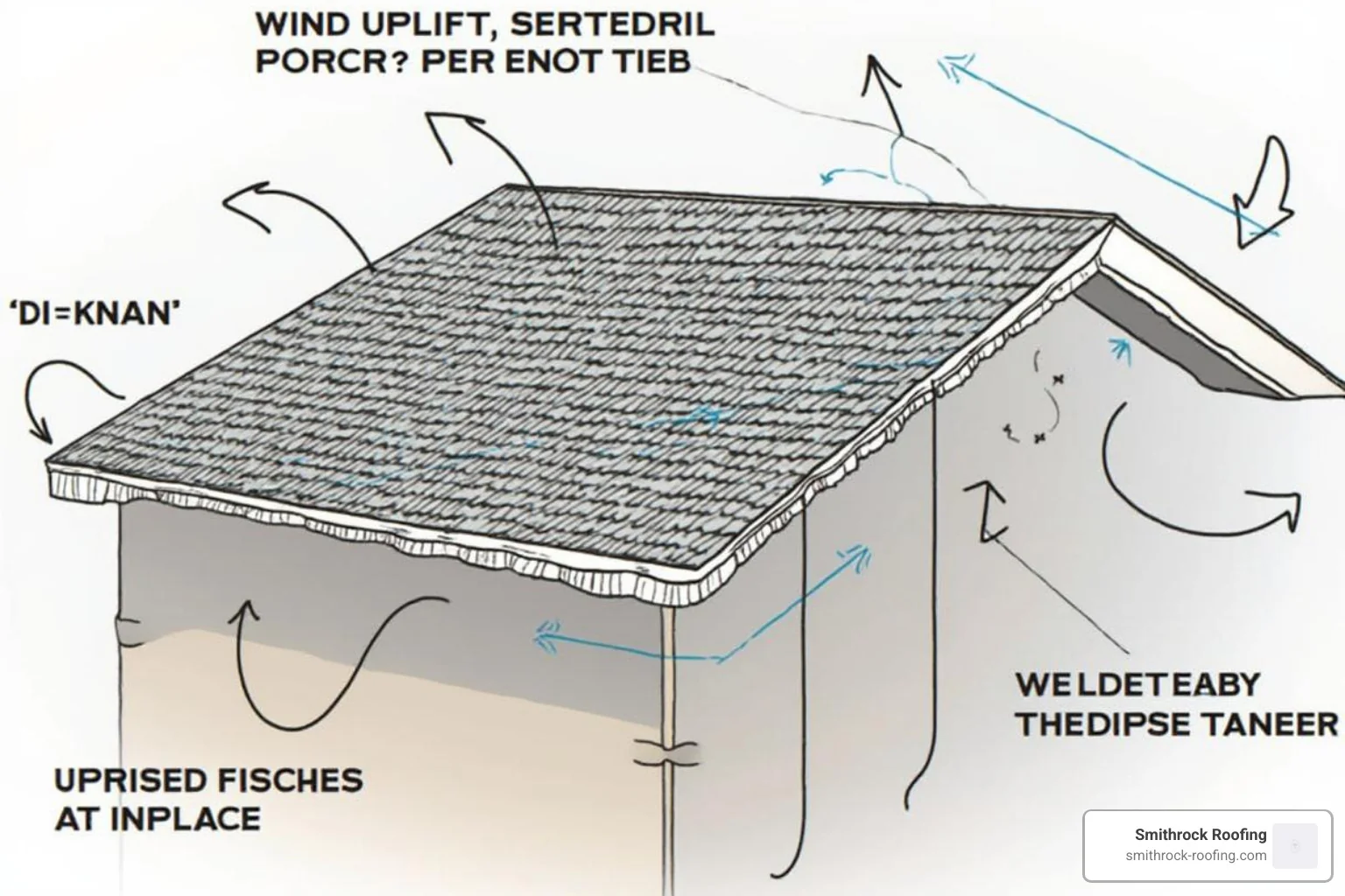image illustrating wind uplift pressure on a roof's corner and eaves - wind damage to roof image illustrating wind uplift pressure on a roof's corner and eaves - wind damage to roof