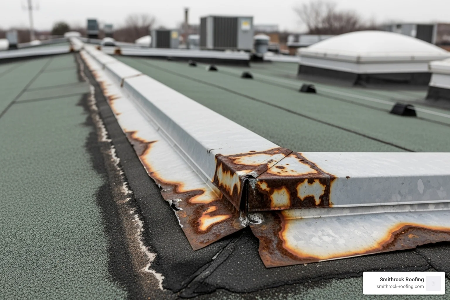 damaged flashing - commercial roof inspections