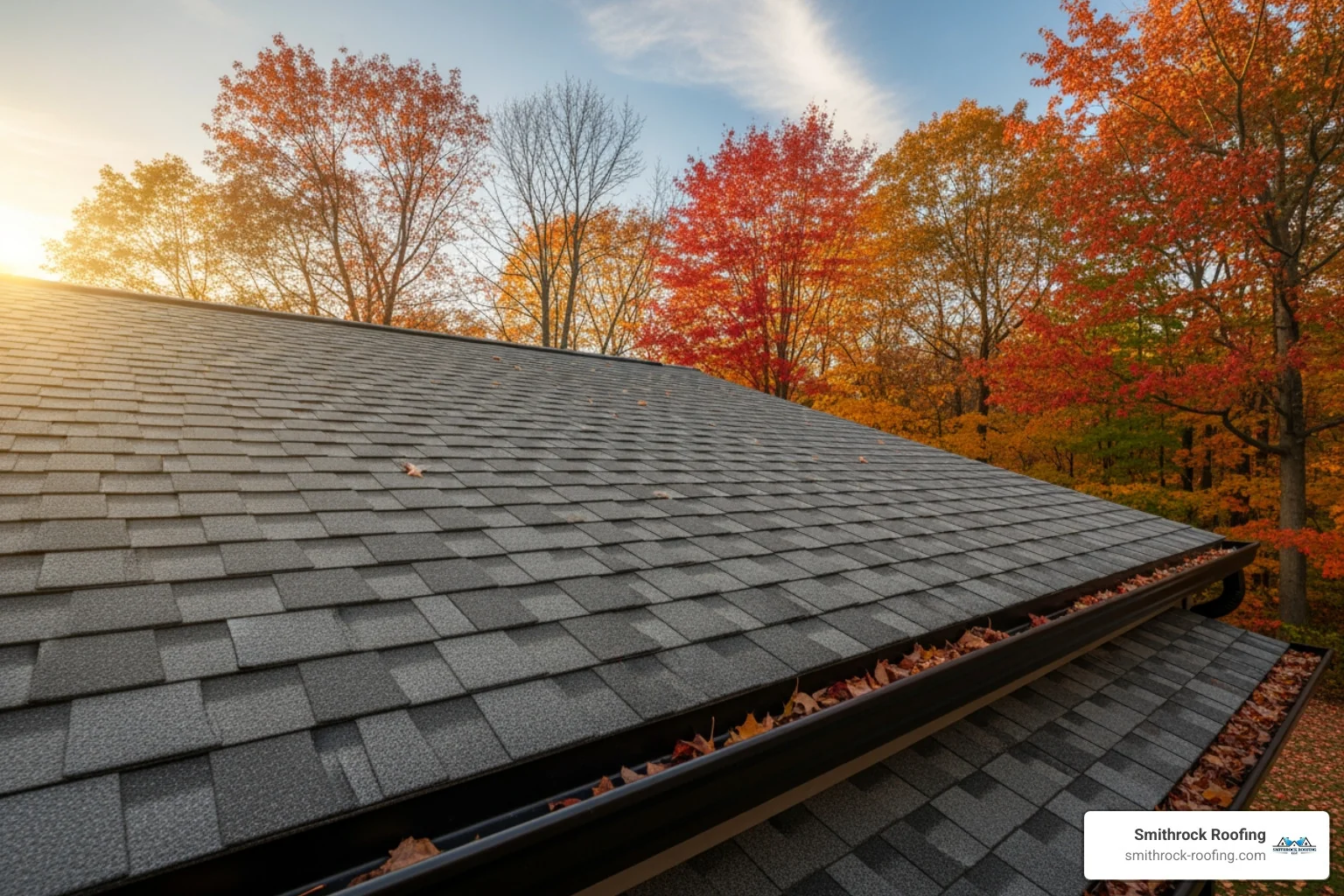 well maintained roof with clean gutters in autumn - winter storm checklist well maintained roof with clean gutters in autumn - winter storm checklist