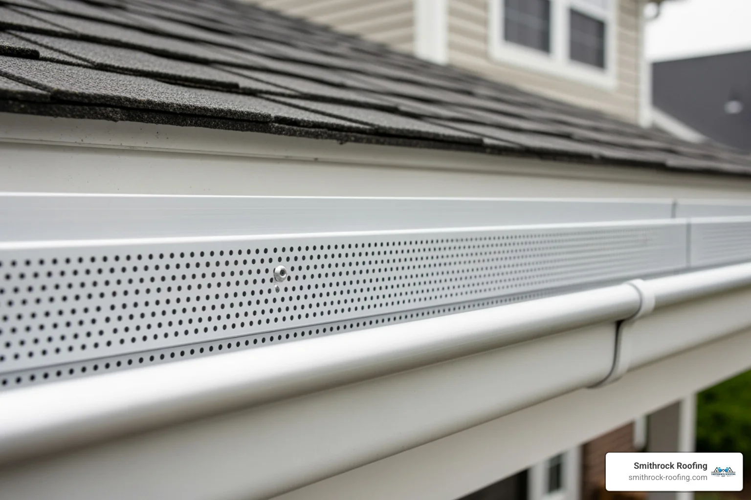 Close-up of a durable aluminum gutter guard showing its clean rust-resistant finish - aluminum gutter guards Close-up of a durable aluminum gutter guard showing its clean rust-resistant finish - aluminum gutter guards