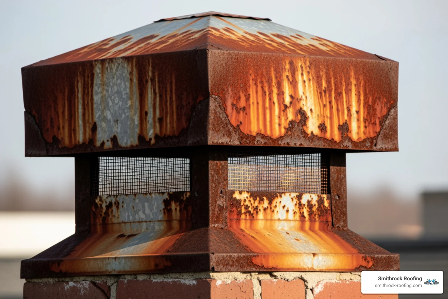 a rusted and dented chimney cap - chimney cap repair Winston-Salem a rusted and dented chimney cap - chimney cap repair Winston-Salem