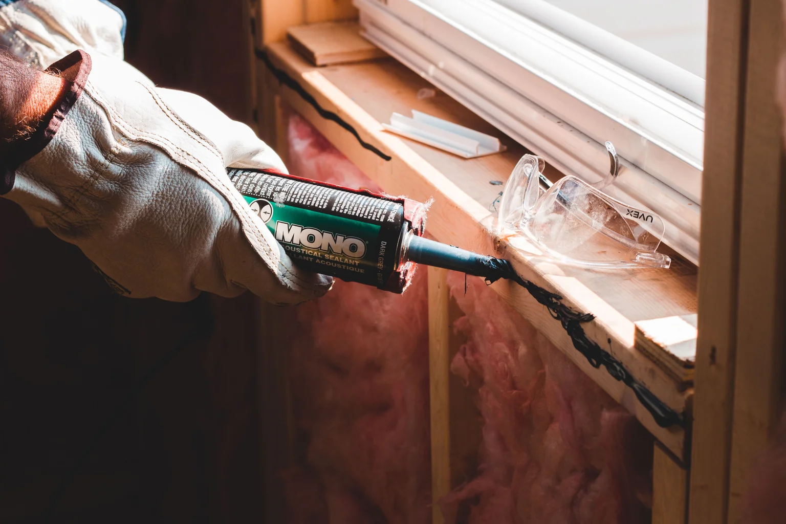 A skilled professional installer carefully applying sealant around the frame of a newly fitted garden window.