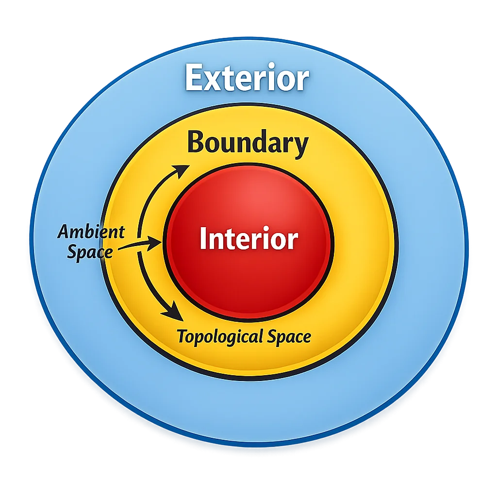 Mathematical diagram of concentric regions illustrating exterior point, boundary, and interior zones in topology