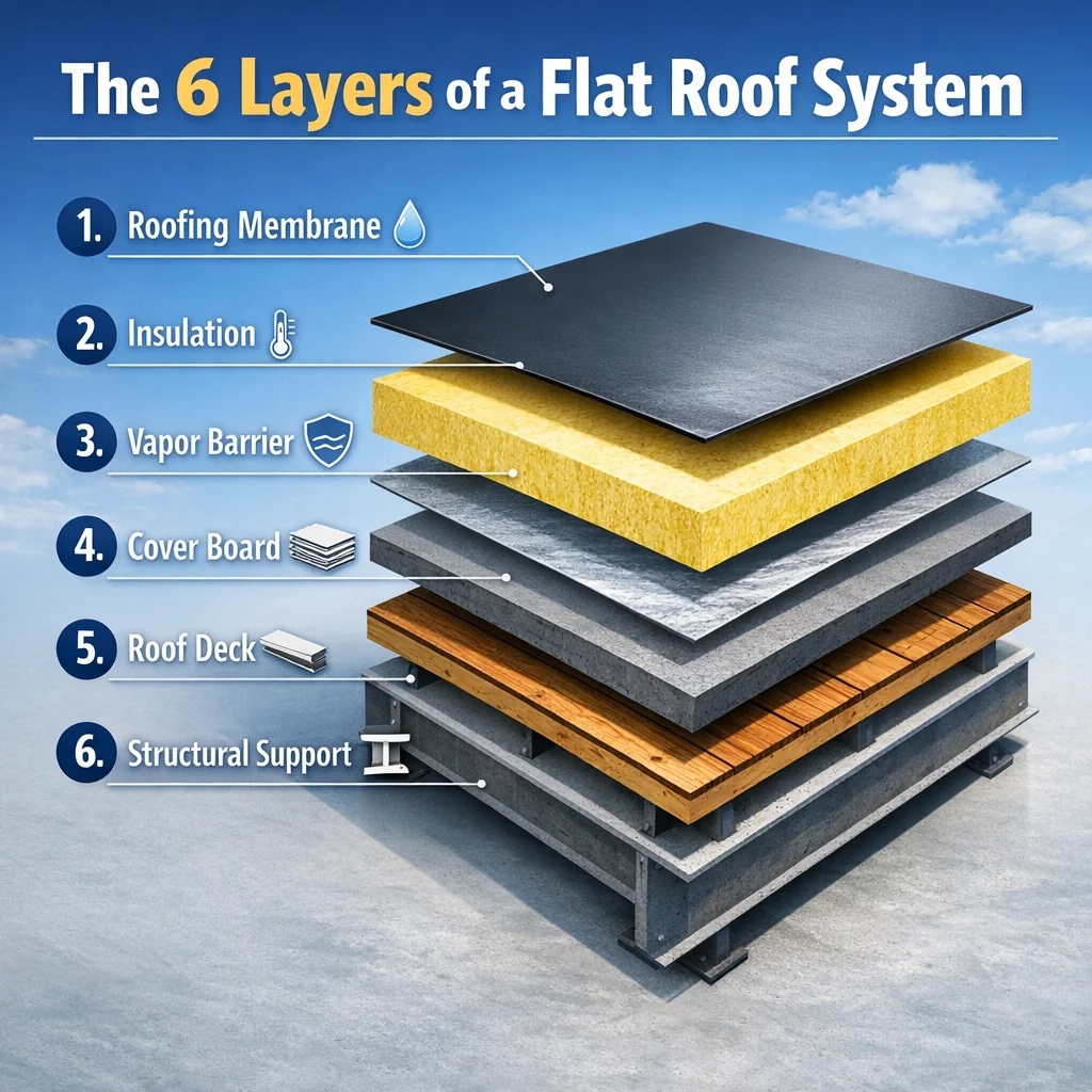 The 6 Layers of a Flat Roof System