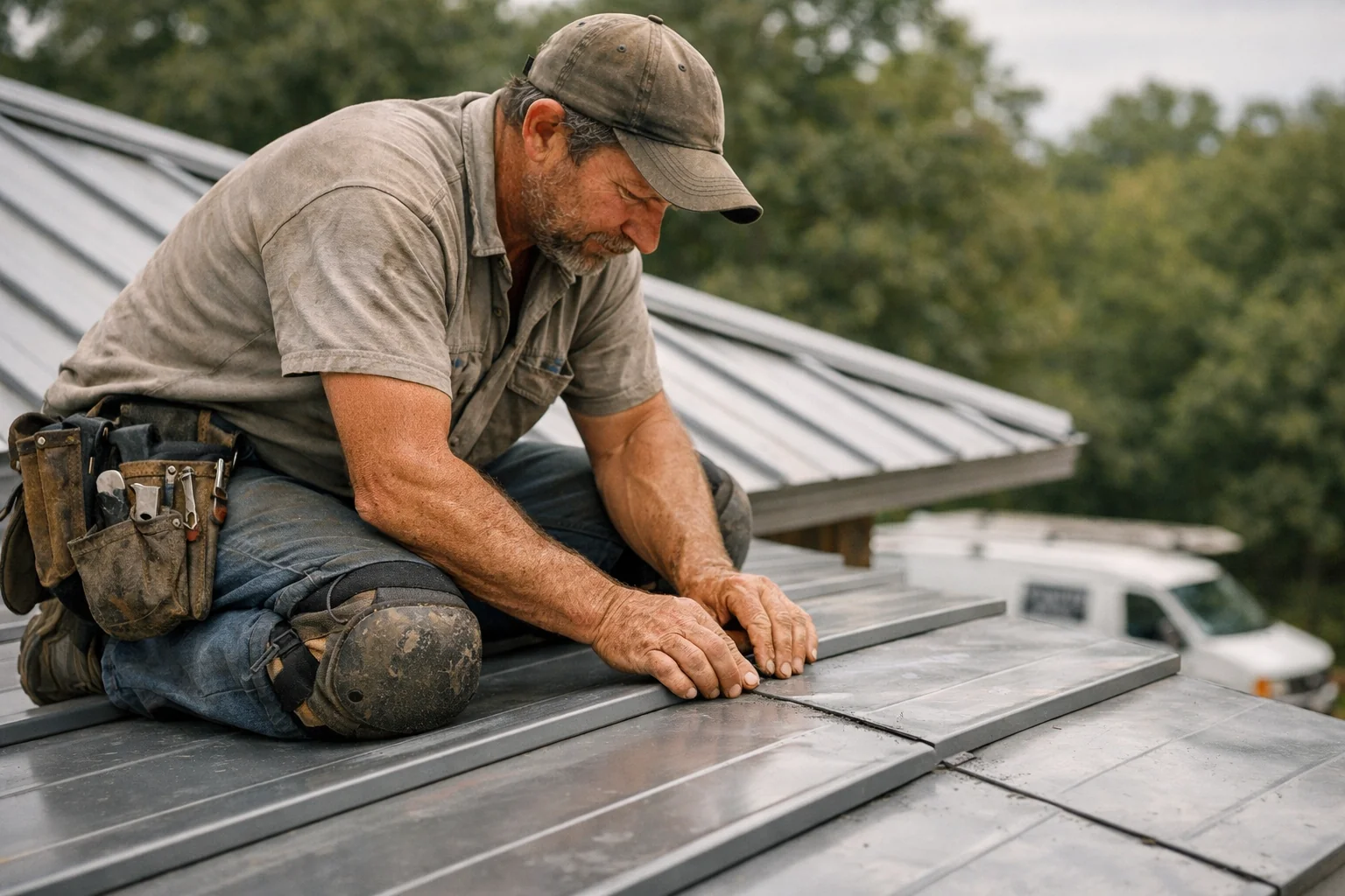 Local metal roofers installing a standing seam metal roof on a home in the NC Triad region of North Carolina