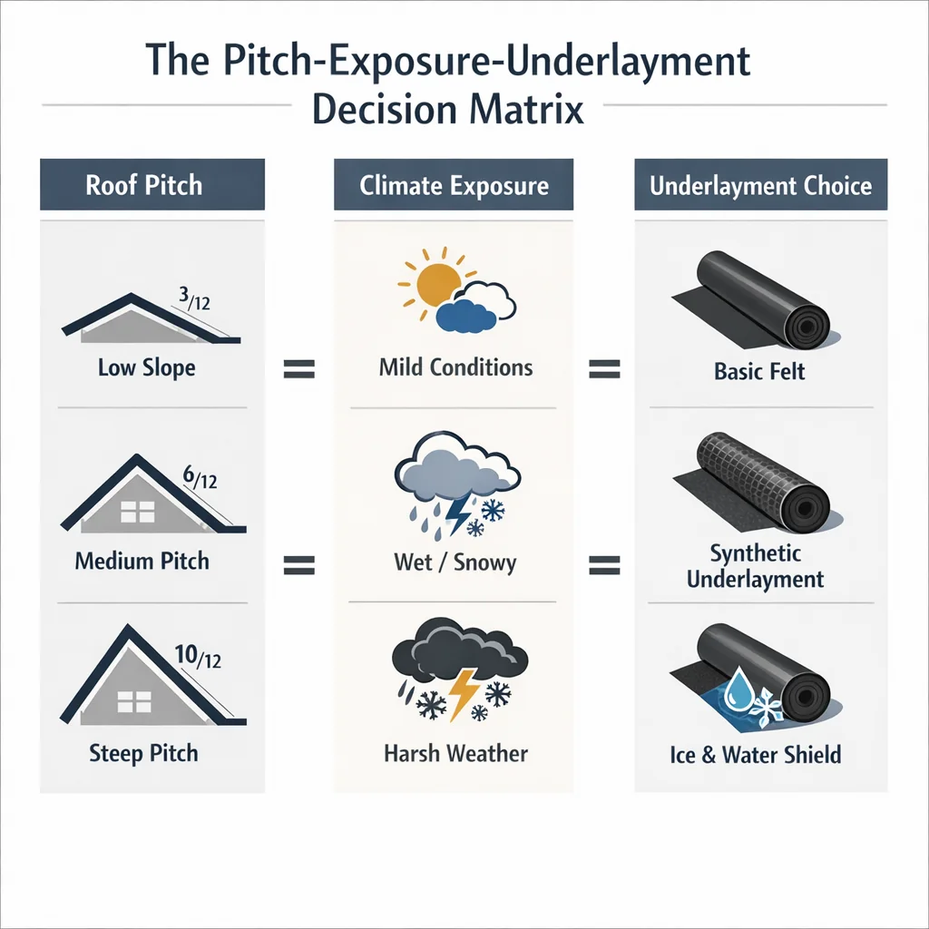 The Pitch-Exposure-Underlayment Decision Matrix