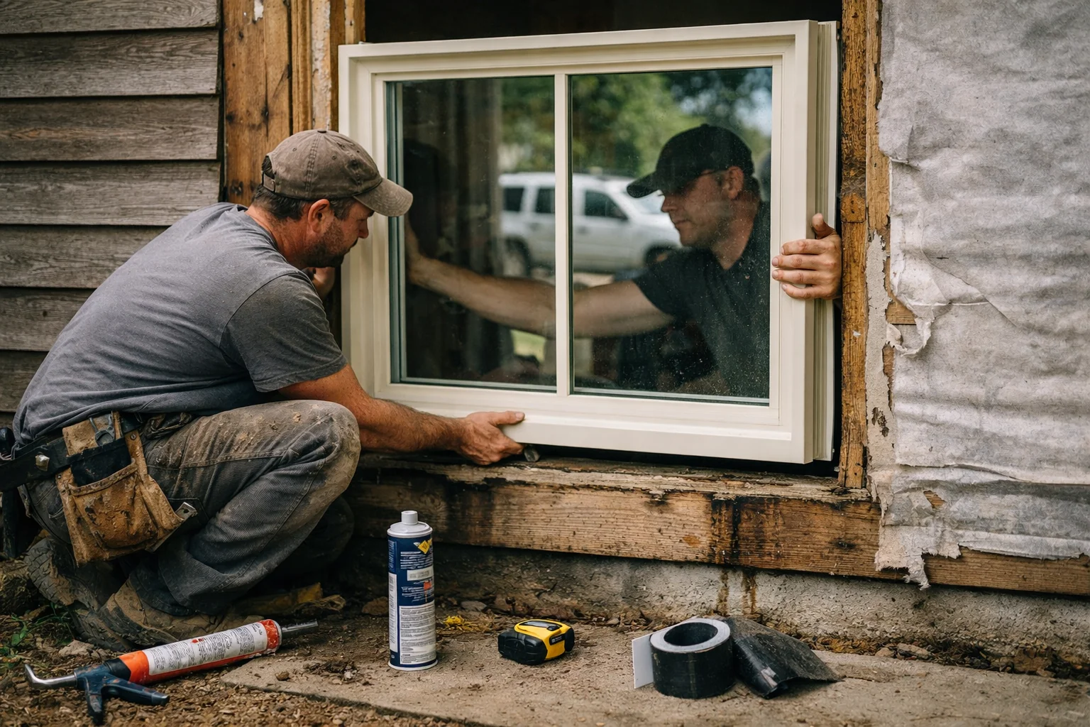 Professional window installation and replacement process showing proper framing and flashing techniques for NC Triad homeowners.