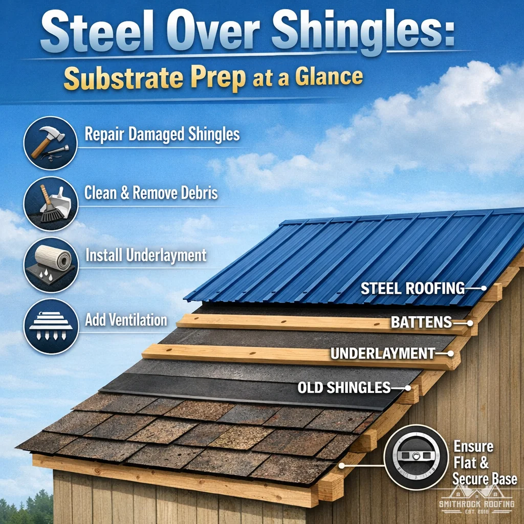 Illustration: Steel Over Shingles: Substrate Prep at a Glance